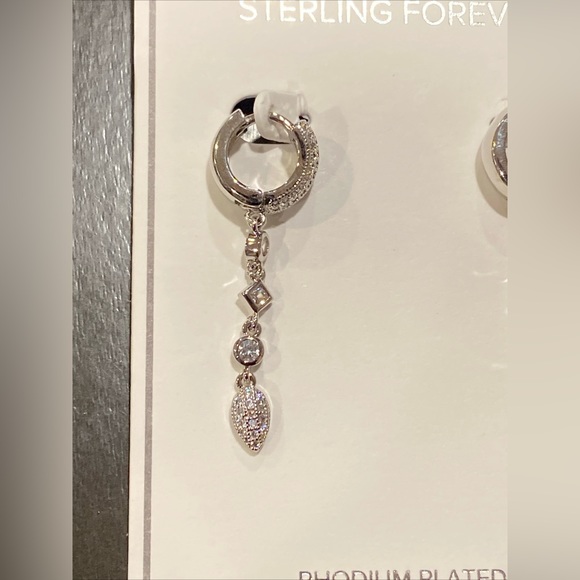 Sterling Forever Malik Drop Rhodium Plated Hoop Earrings - Picture 4 of 9
